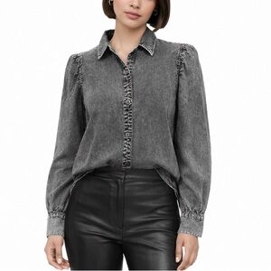 Rails Angelica Shirt Women’s Small Black Acid Wash Casual Layering Button Front